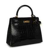 Pre-owned Hermes Kelly Sellier 25 Black Shiny Alligator Gold Hardware - Thumbnail View 2