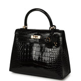 Pre-owned Hermes Kelly Sellier 25 Black Shiny Alligator Gold Hardware - Thumbnail View 5