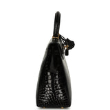 Pre-owned Hermes Kelly Sellier 25 Black Shiny Alligator Gold Hardware - Thumbnail View 3