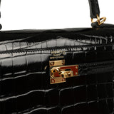 Pre-owned Hermes Kelly Sellier 25 Black Shiny Alligator Gold Hardware - Thumbnail View 7