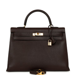 Vintage Hermes Kelly Sellier 35 Chocolat Fjord Gold Hardware