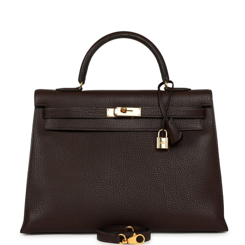 Vintage Hermes Kelly Sellier 35 Chocolat Fjord Gold Hardware