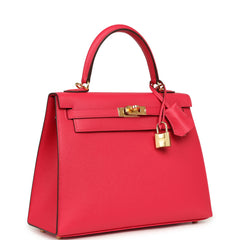Pre-owned Hermes Kelly Sellier 25 Rose Extreme Epsom Gold Hardware