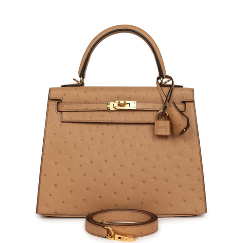 Hermes Kelly Sellier 25 Chai Ostrich Gold Hardware