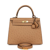 Hermes Kelly Sellier 25 Chai Ostrich Gold Hardware - Thumbnail View 1
