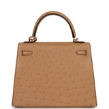 Hermes Kelly Sellier 25 Chai Ostrich Gold Hardware - Thumbnail View 4
