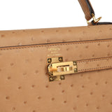 Hermes Kelly Sellier 25 Chai Ostrich Gold Hardware - Thumbnail View 7