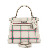 Hermes Kelly Retourne 25 "Tartan Light" Gris Pale, Vert Moyen, Bubblegum Swift Palladium Hardware - Thumbnail View 1
