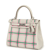 Hermes Kelly Retourne 25 "Tartan Light" Gris Pale, Vert Moyen, Bubblegum Swift Palladium Hardware - Thumbnail View 5