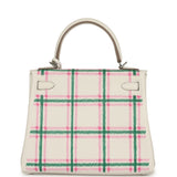 Hermes Kelly Retourne 25 "Tartan Light" Gris Pale, Vert Moyen, Bubblegum Swift Palladium Hardware - Thumbnail View 4