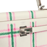 Hermes Kelly Retourne 25 "Tartan Light" Gris Pale, Vert Moyen, Bubblegum Swift Palladium Hardware - Thumbnail View 7