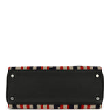 Pre-owned Hermes "Lettres Au Carre" Kelly Retourne 28 Black Swift and Ecru, Capucine, Bleu Indigo Toile De Camp Palladium Hardware - Thumbnail View 6