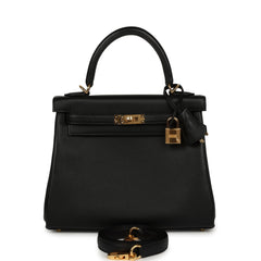 Hermes Kelly Retourne 25 Black Cheri Gold Hardware