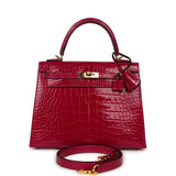 Pre-owned Hermes Kelly Sellier 25 Rose Pourpre Shiny Alligator Gold Hardware - Thumbnail View 1