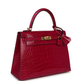 Pre-owned Hermes Kelly Sellier 25 Rose Pourpre Shiny Alligator Gold Hardware - Thumbnail View 2