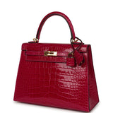 Pre-owned Hermes Kelly Sellier 25 Rose Pourpre Shiny Alligator Gold Hardware - Thumbnail View 5