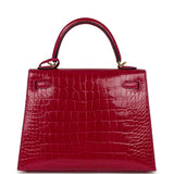 Pre-owned Hermes Kelly Sellier 25 Rose Pourpre Shiny Alligator Gold Hardware - Thumbnail View 4