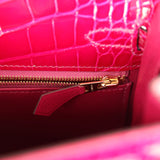 Pre-owned Hermes Kelly Sellier 25 Rose Pourpre Shiny Alligator Gold Hardware - Thumbnail View 9