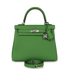 Hermes Kelly Retourne 25 Vert Yucca Togo Palladium Hardware