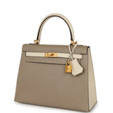 Hermes Special Order (HSS) Kelly Sellier 25 Gris Tourterelle, Nata Chevre Mysore Brushed Gold Hardware - Thumbnail View 5