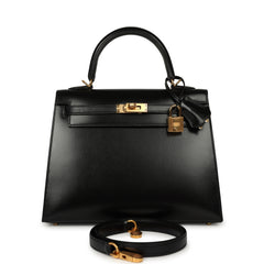 Hermes Kelly Sellier 25 Black Box Gold Hardware