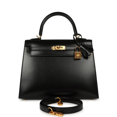 Hermes Kelly Sellier 25 Black Box Gold Hardware