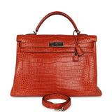 Pre-owned Hermes Kelly Retourne 40 Sanguine Matte Porosus Crocodile Palladium Hardware - Thumbnail View 1
