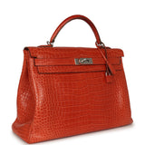 Pre-owned Hermes Kelly Retourne 40 Sanguine Matte Porosus Crocodile Palladium Hardware - Thumbnail View 2