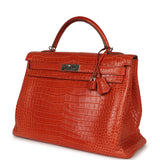 Pre-owned Hermes Kelly Retourne 40 Sanguine Matte Porosus Crocodile Palladium Hardware - Thumbnail View 5