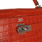 Pre-owned Hermes Kelly Retourne 40 Sanguine Matte Porosus Crocodile Palladium Hardware - Thumbnail View 7