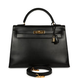Vintage Hermes Kelly Sellier 32 Black Box Gold Hardware - Thumbnail View 1