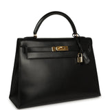 Vintage Hermes Kelly Sellier 32 Black Box Gold Hardware - Thumbnail View 2