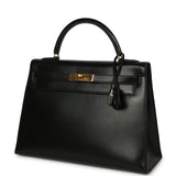 Vintage Hermes Kelly Sellier 32 Black Box Gold Hardware - Thumbnail View 5