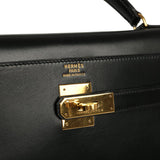 Vintage Hermes Kelly Sellier 32 Black Box Gold Hardware - Thumbnail View 7
