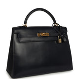 Vintage Hermes Kelly Sellier 32 Bleu Indigo Box Gold Hardware - Thumbnail View 2