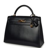 Vintage Hermes Kelly Sellier 32 Bleu Indigo Box Gold Hardware - Thumbnail View 5