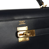 Vintage Hermes Kelly Sellier 32 Bleu Indigo Box Gold Hardware - Thumbnail View 7