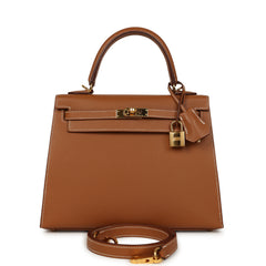 Pre-owned Hermes Kelly Sellier 25 Gold Epsom Gold Hardware