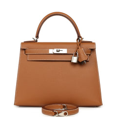 Pre-owned Hermes Kelly Sellier 28 Gold Epsom Palladium Hardware