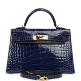 Pre-owned Hermes Kelly Sellier 20 Bleu Saphir Shiny Alligator Gold Hardware - Thumbnail View 1