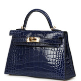Pre-owned Hermes Kelly Sellier 20 Bleu Saphir Shiny Alligator Gold Hardware - Thumbnail View 5