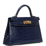 Pre-owned Hermes Kelly Sellier 20 Bleu Saphir Shiny Alligator Gold Hardware - Thumbnail View 2