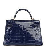 Pre-owned Hermes Kelly Sellier 20 Bleu Saphir Shiny Alligator Gold Hardware - Thumbnail View 4
