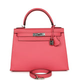 Pre-owned Hermes Kelly Sellier 28 Rose Azalee Epsom Palladium Hardware - Thumbnail View 1
