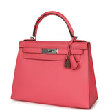 Pre-owned Hermes Kelly Sellier 28 Rose Azalee Epsom Palladium Hardware - Thumbnail View 5