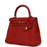 Pre-owned Hermes Kelly Retourne 25 Vermillion Togo Gold Hardware - Thumbnail View 5
