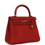 Pre-owned Hermes Kelly Retourne 25 Vermillion Togo Gold Hardware - Thumbnail View 2