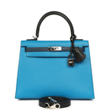 Pre-owned Hermes Kelly Sellier 25 Tri-Color Bleu Zanzibar, Bleu De Prusse, Black Epsom Palladium Hardware - Thumbnail View 1