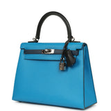 Pre-owned Hermes Kelly Sellier 25 Tri-Color Bleu Zanzibar, Bleu De Prusse, Black Epsom Palladium Hardware - Thumbnail View 5