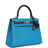 Pre-owned Hermes Kelly Sellier 25 Tri-Color Bleu Zanzibar, Bleu De Prusse, Black Epsom Palladium Hardware - Thumbnail View 2